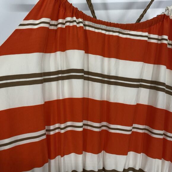 Nell Couture Silk Maxi Dress Size 4 Braided Spaghetti Strap Orange Striped - Picture 10 of 14